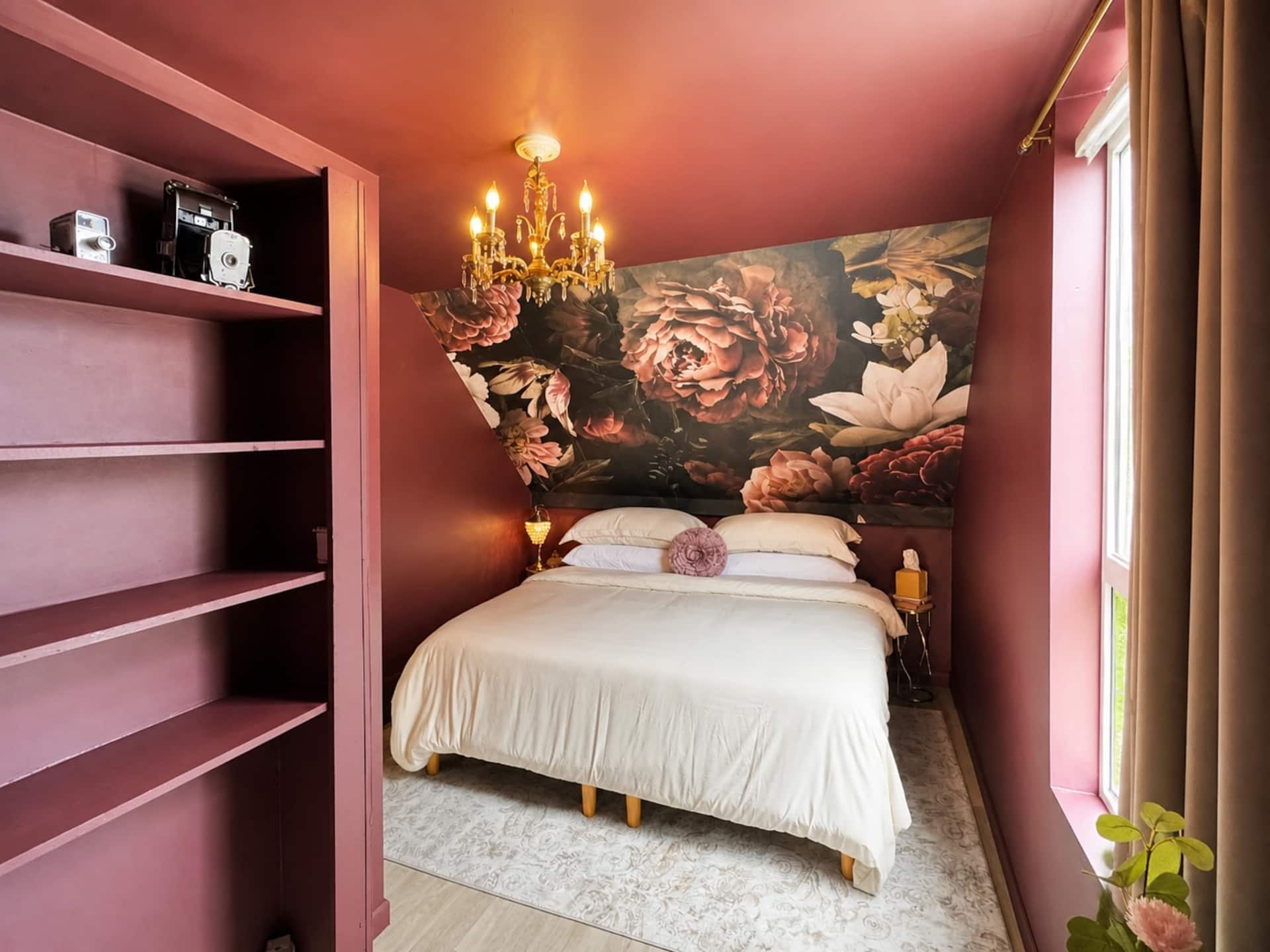 Upstairs burgundy king bedroom